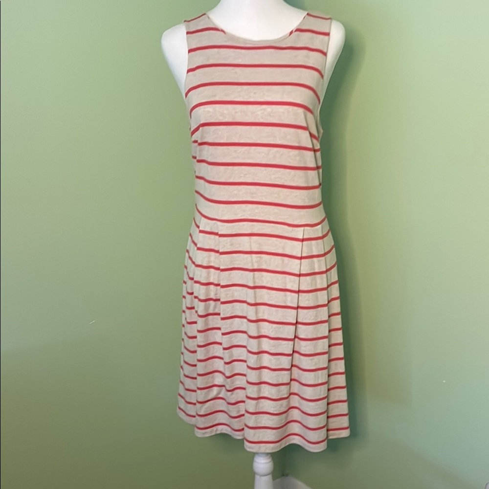 LOFT Deep Orange and Beige Sleeveless A-Line Midi Dress